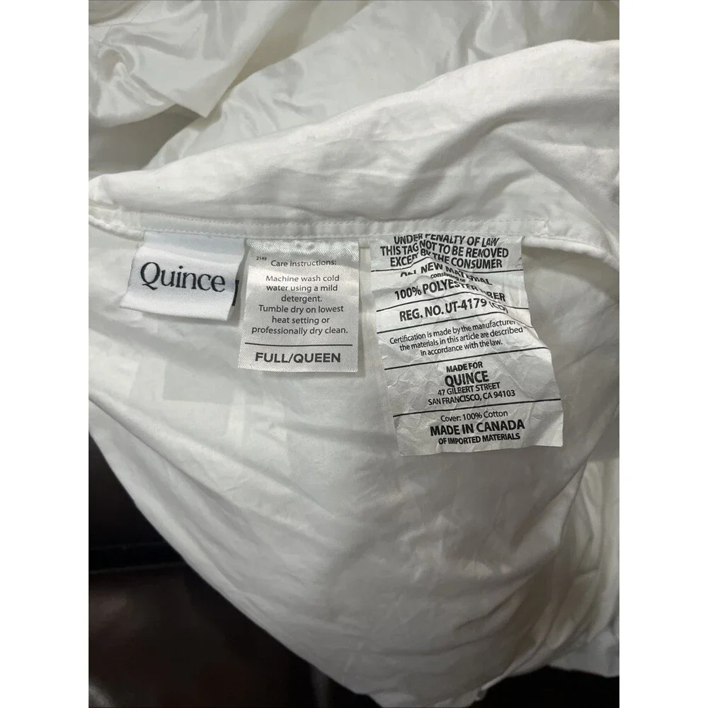 Quince Full Queen Comforter White 100% Cotton Cover Polyester Fill Made Canada